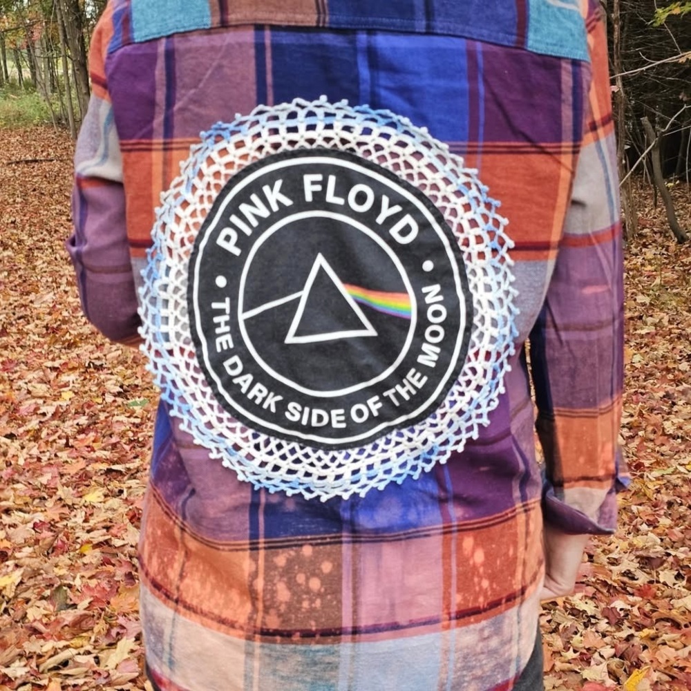 Pink Floyd Plaid Shirt with Crochet Back